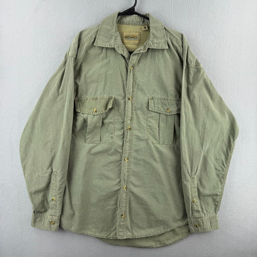 Vintage 90s Gramicci Shirt Mens Medium Green Light Cotton Vented Made in USA